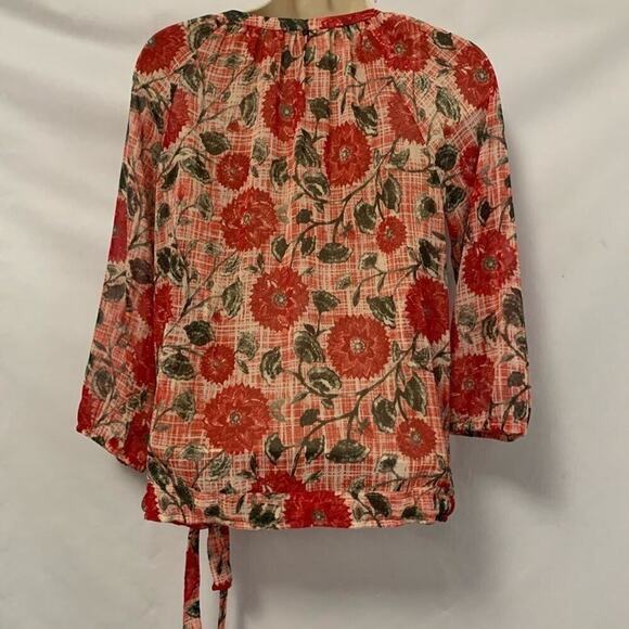 LUCKY BRAND FLORAL DRAWSTRING BLOUSE SZ‎ XS - Picture 2 of 7